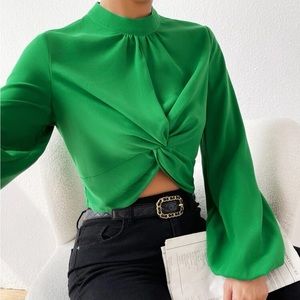 Emerald green twist front top